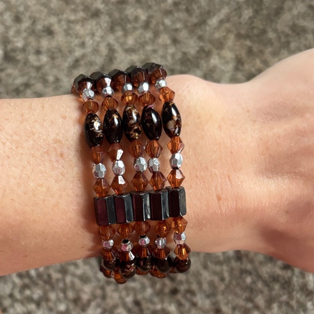 Magnetic Brown and Silver Beaded Bracelet/Necklace